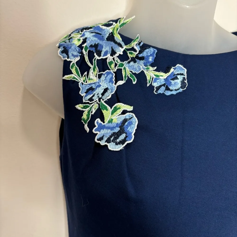 Jason Wu Collection Embroidered Floral Applique Navy Sleeveless Sheath Dress 2 - Image 2