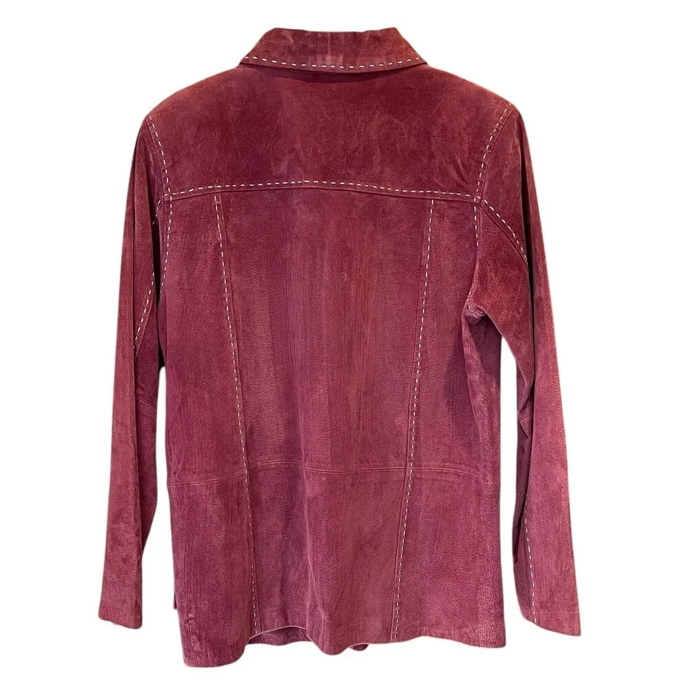 Denim & Co. Washable Suede Barn Jacket with Pickstitch Detail Raspberry Small - Image 3