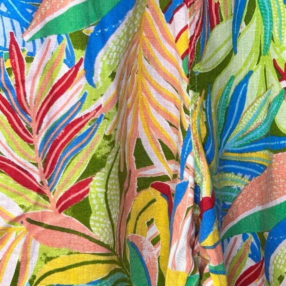 C&C California tropical pants linen wide leg bright elastic waist floral Small Orange - Image 2