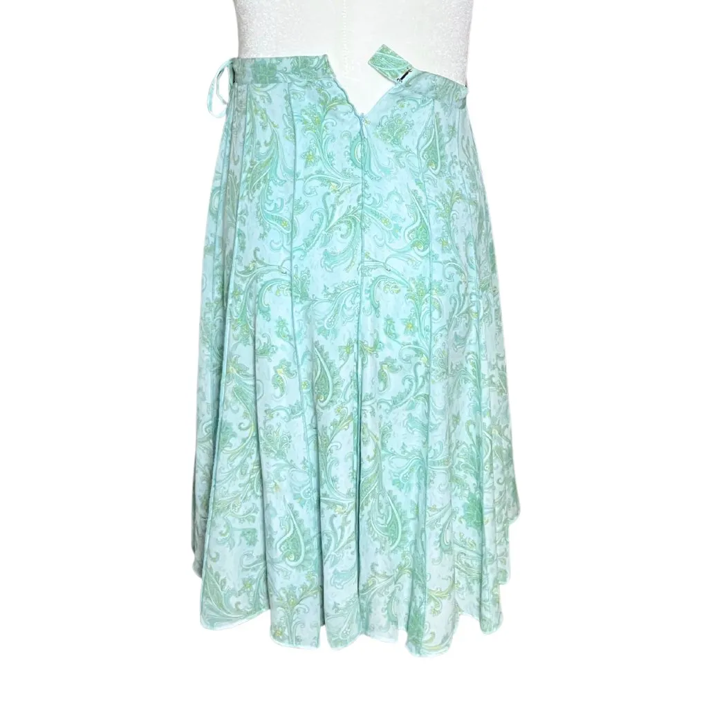Vintage 100% Silk Y2K Cottagecore Aqua Green Paisley Skirt L/XL Boho Retro Bow - Image 5