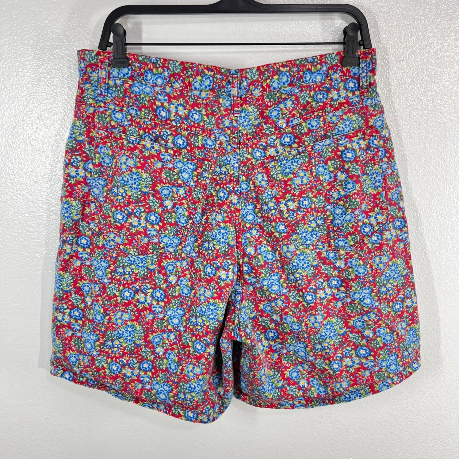 Vintage Cherokee Floral High-Rise Shorts‎ 100% Cotton Red Blue 90s Mom Size 16 - Image 3