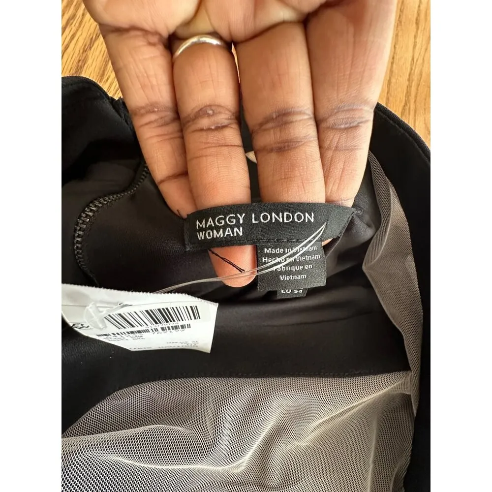 Maggy London Illusion yoke crepe cocktail dress Size 14 With Sheer Sleeves 24W - Image 7