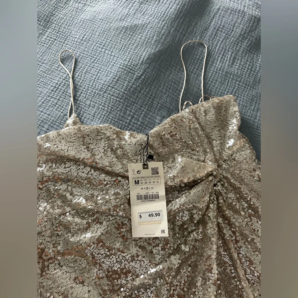 NWT Zara Knotted Sequin Silver Dress Size M - Image 11
