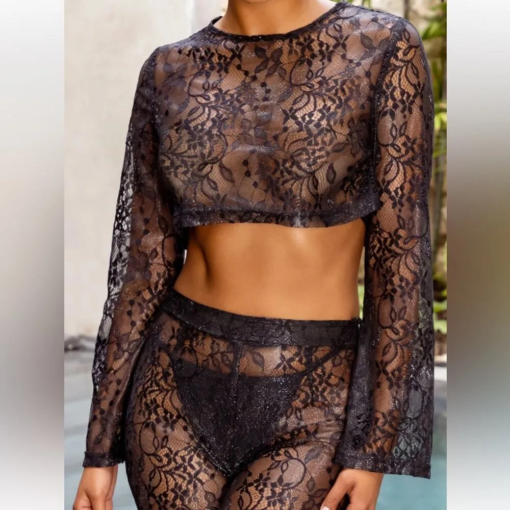 Club L London sheer perfection lace set pants crop top size 2 US - Image 3