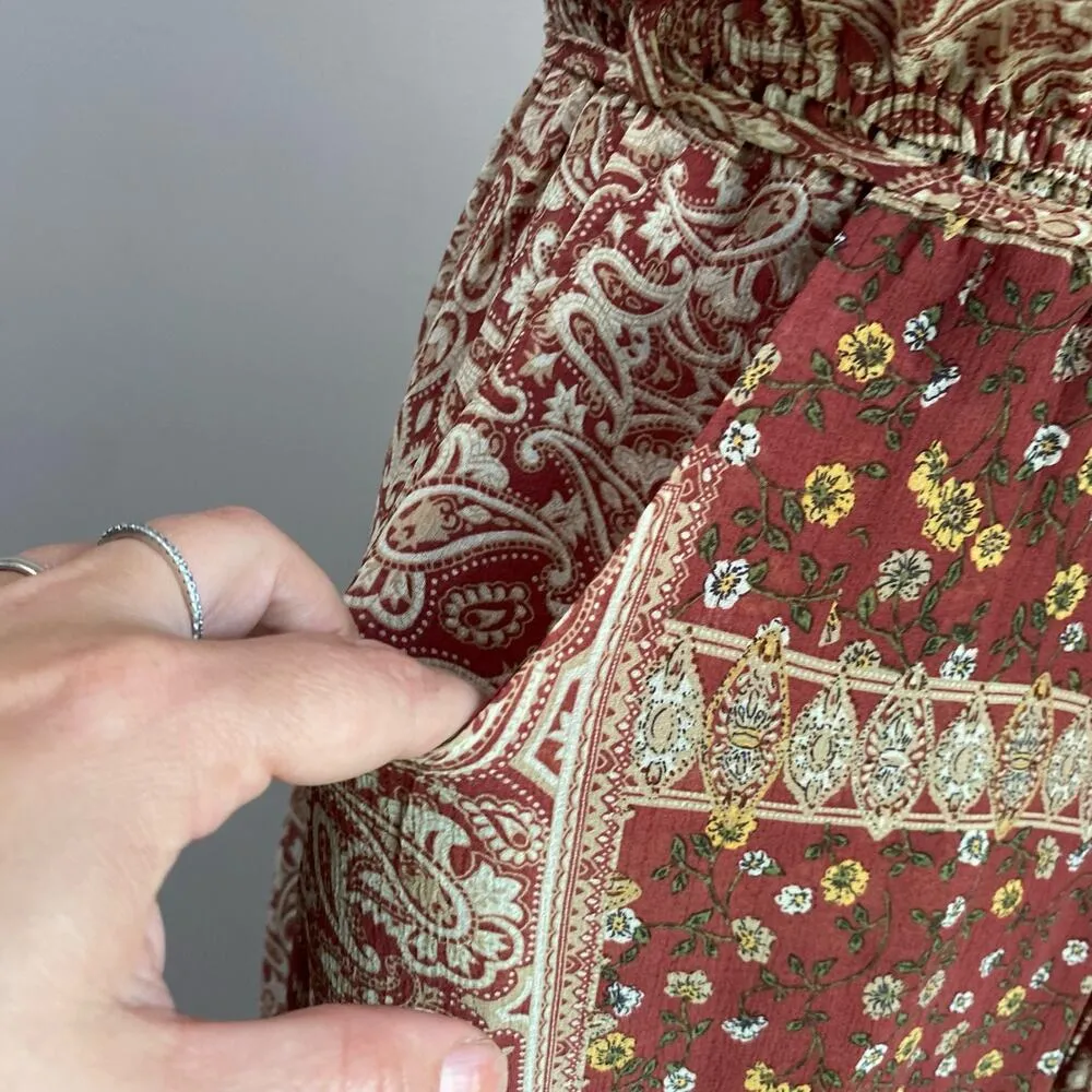 Saints + Secrets Burgundy Paisley Print Deep V-Neck Jumpsuit Size S - Image 9