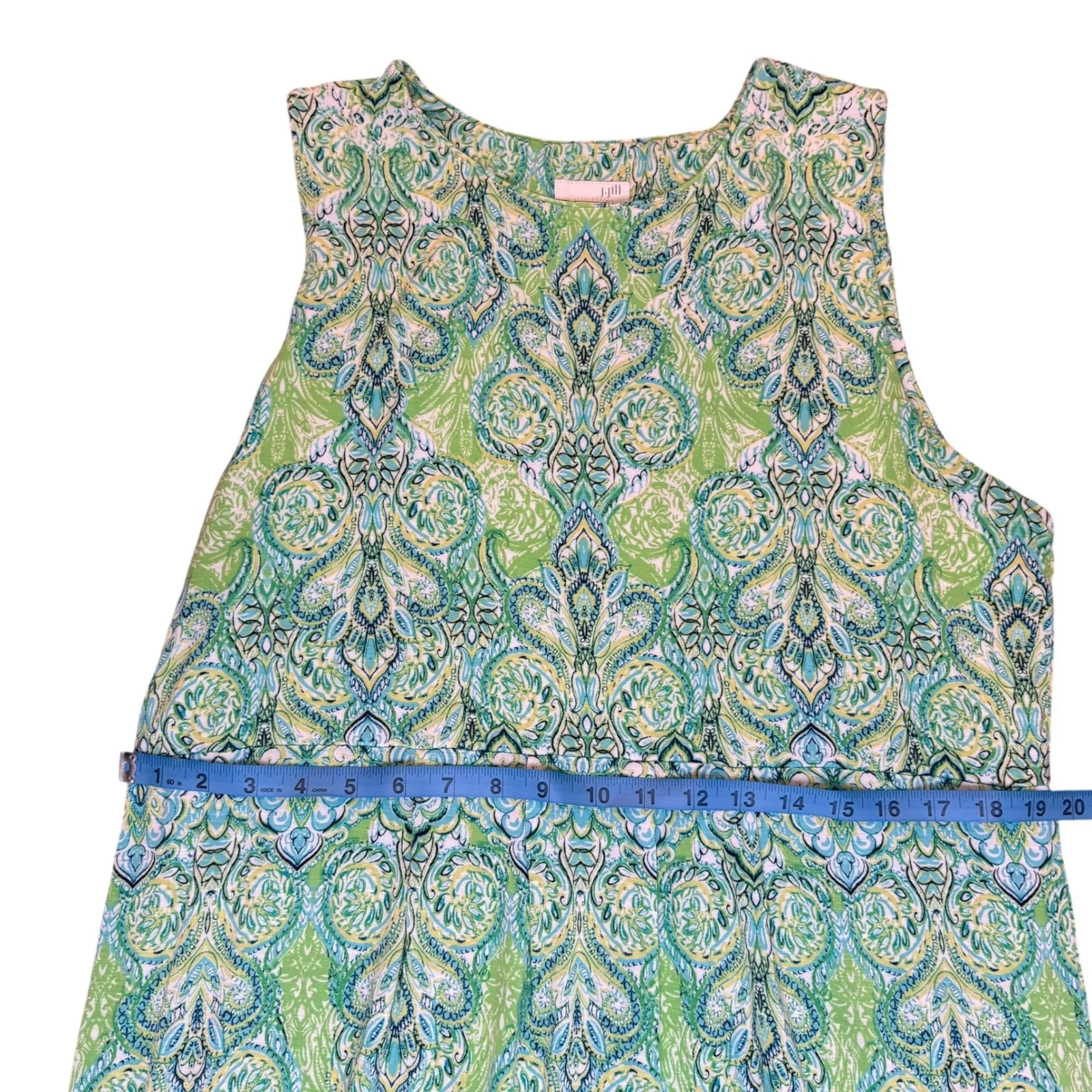 J. Jill Maxi Dress Green Blue Paisley Sleeveless Casual Summer‎ Women's Size L Size L - Image 5