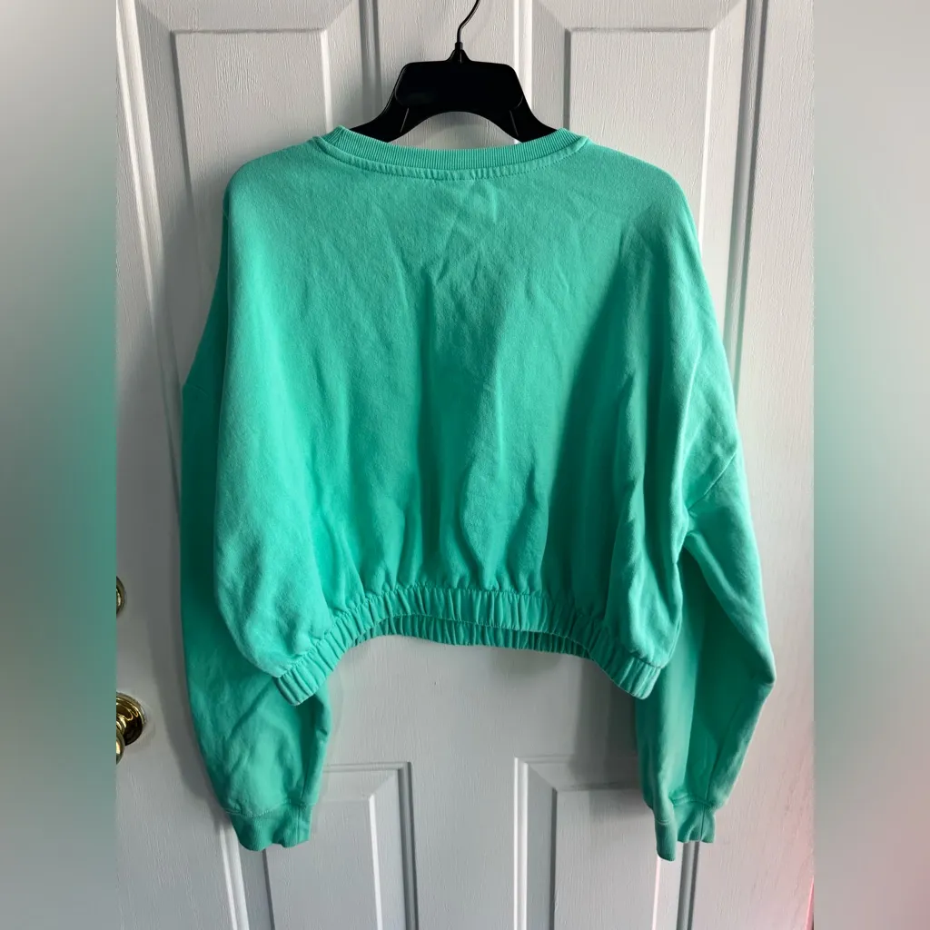 IML Lucky Clover Cropped Women’s Sweater. SIZE LARGE Mint Green Graphic Pullover - Image 7