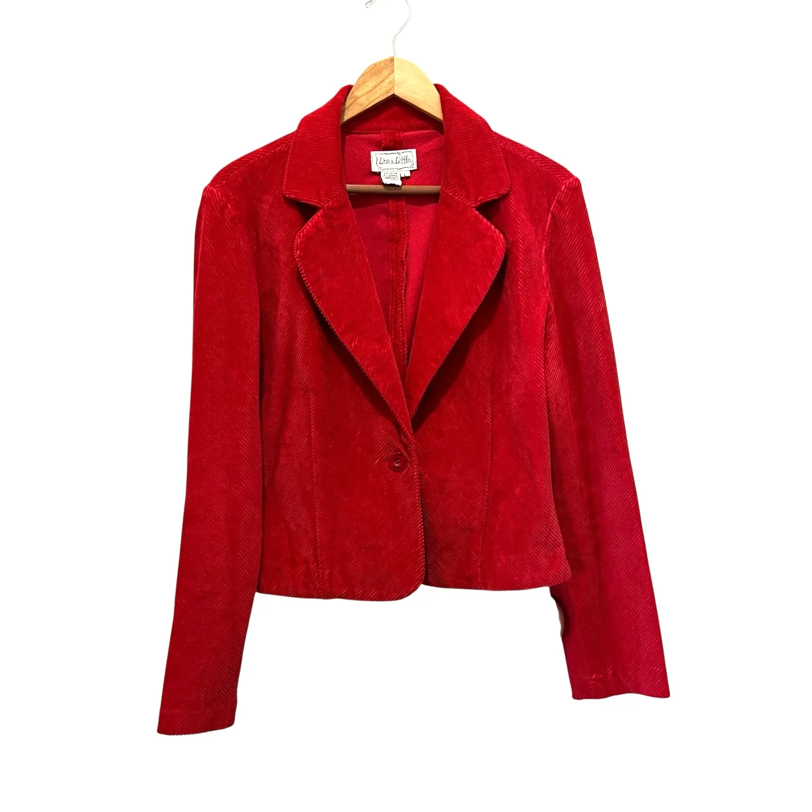 LIVE A LITTLE Corduroy Red Blazer Jacket Large One Button Crop Short Vtg Retro - Image 3
