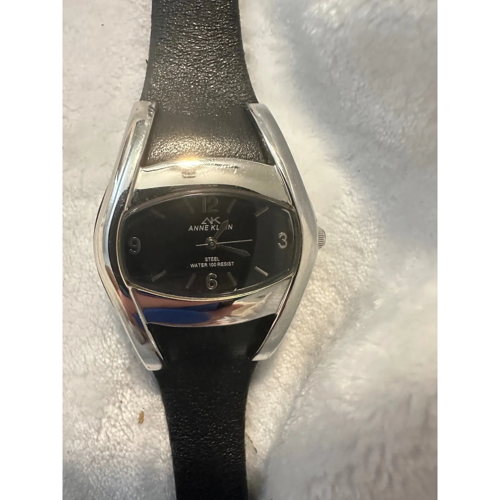 Anne Klein Women's Quartz Watch Stainless Steel Black Dial Leather Band Silver‎ - Image 5