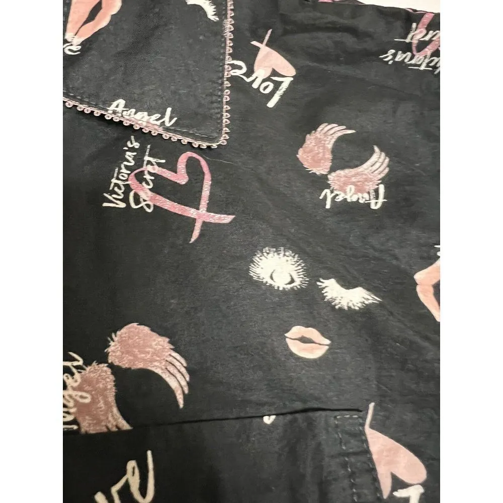 AOL)‎ Victoria Secret Logo Pj Top XS Button Pajama Size XS Black Cotton Nice - Image 5