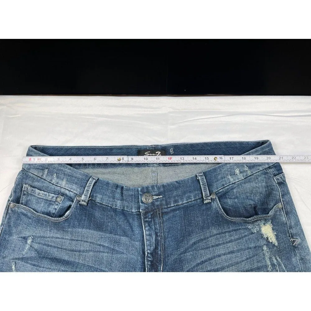 7 For All Mankind SKU 7571 Womens Distressed Blue Denim Jean Shorts Size 22 - Image 3
