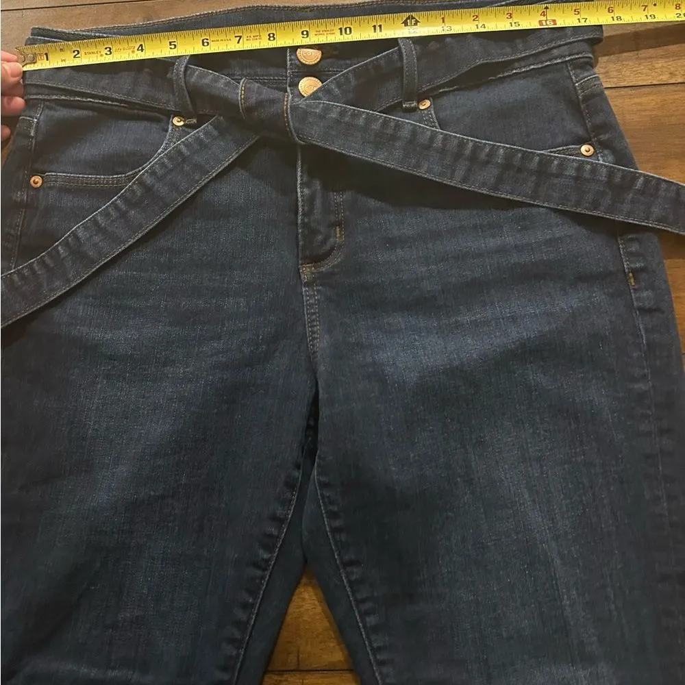 Loft Slim Pockets Dark Wash Tie Waist Raw Hem Jeans Size 30 - Image 10