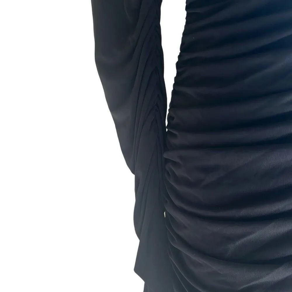 A.L.C. Black Ruched Bodycon Mini Dress Long Sleeve Halter Neck Medium $495 NWT - Image 9