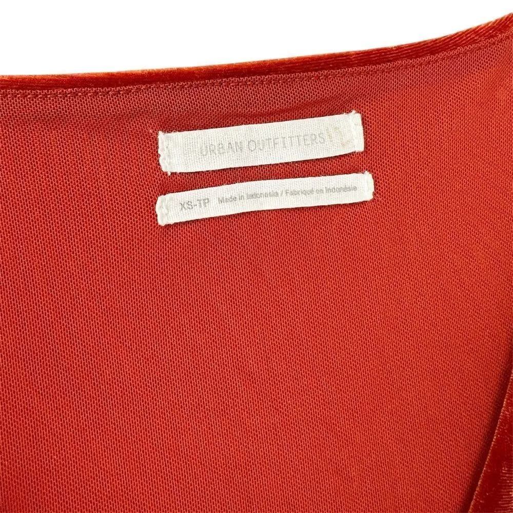 Urban Outfitters Goldmine Velvet Long Sleeve Romper Terra Cotta Orange Size XS - Image 5