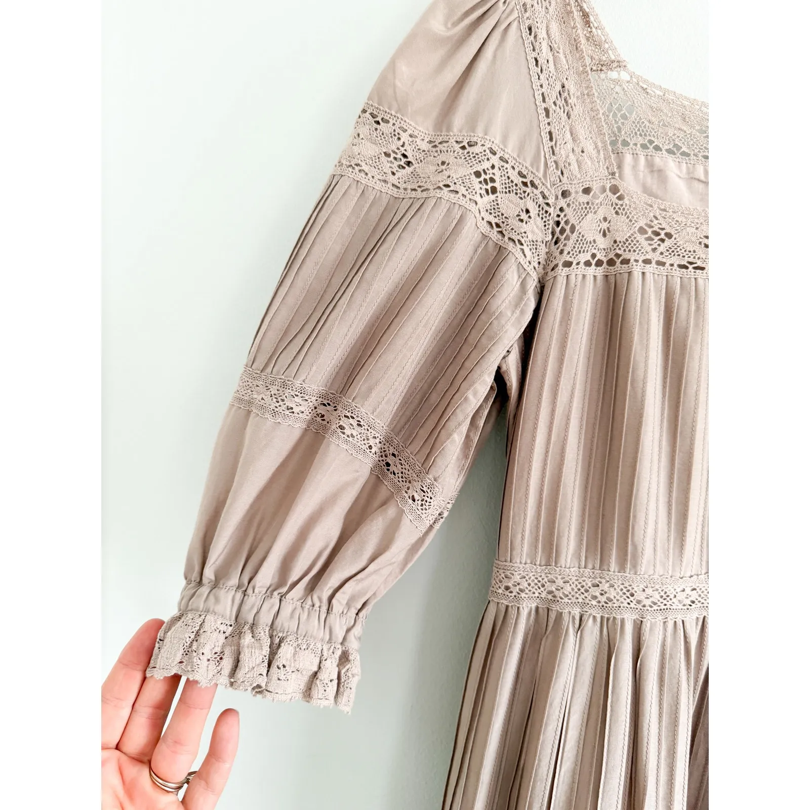 Hunter Bell | Evelyn Dress Clay Silk Cotton Lace Midi | Sz 2 - Image 5