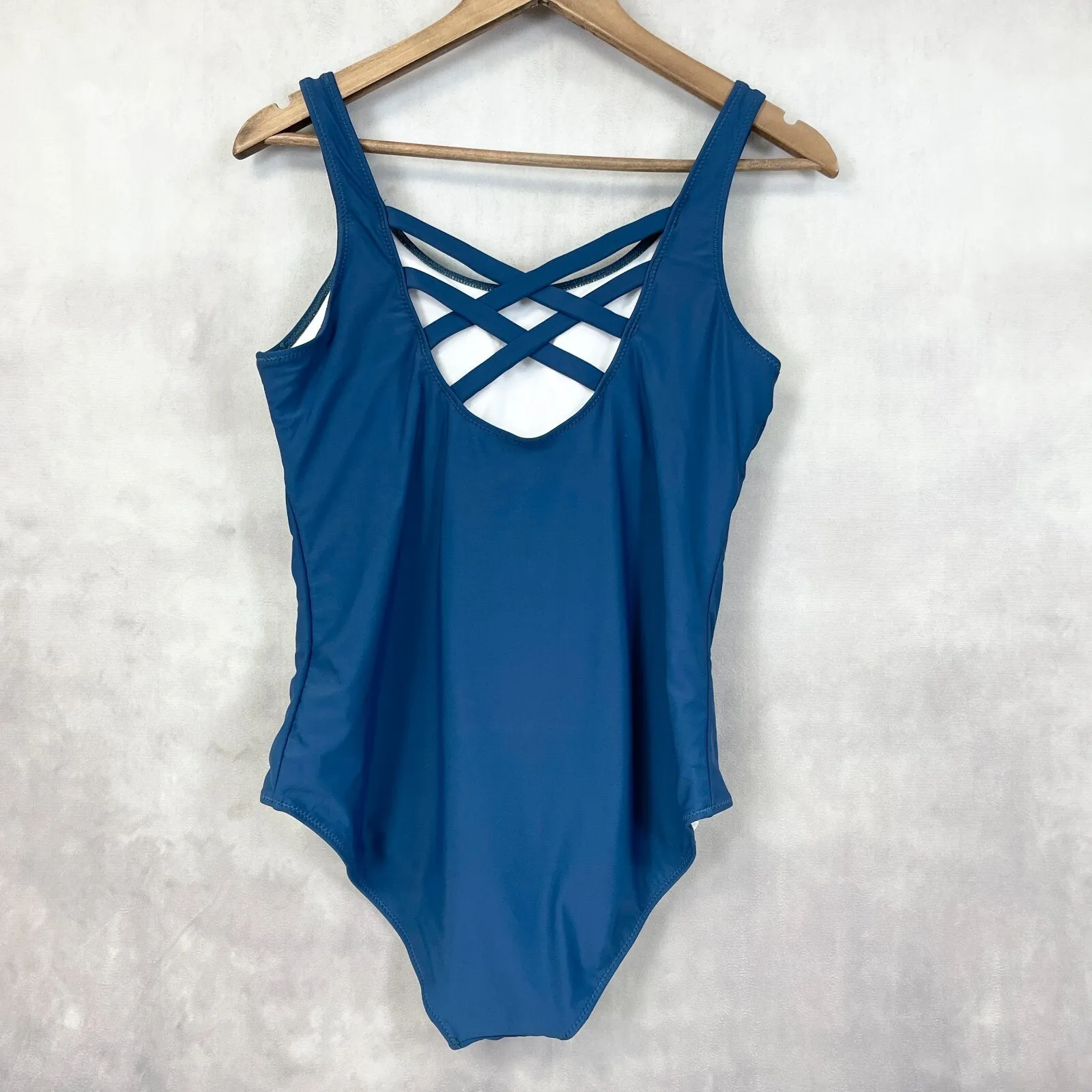 One Piece Swimsuit Womens Size Large Modest Minimalist Classic Resort‎ Beach Blue - Image 3