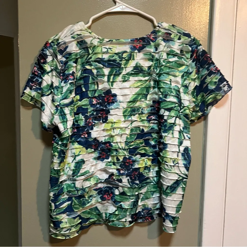 Alfred Dunner Blouse White Blue Green Tropical Floral Tiered LP - Image 5
