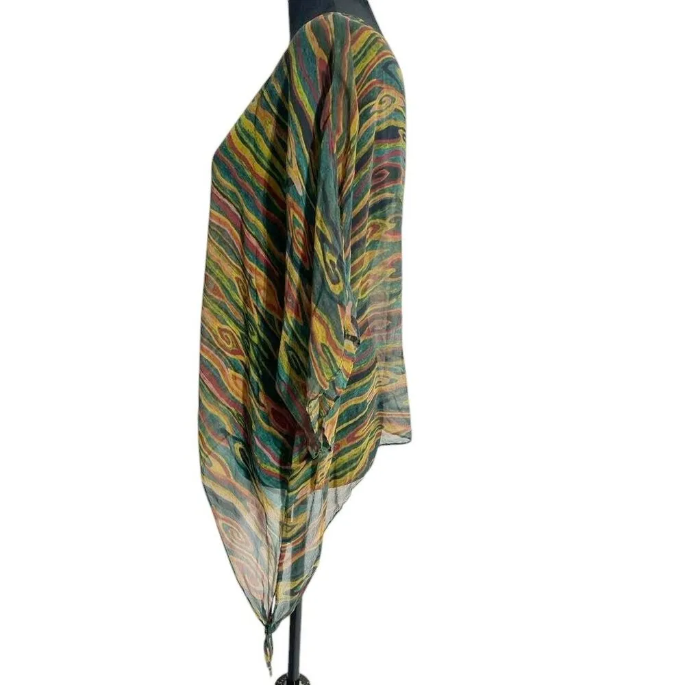 Cocoon House Size Small Medium Silk Top Blouse Art to Wear Bat Wing Colorful - Image 3