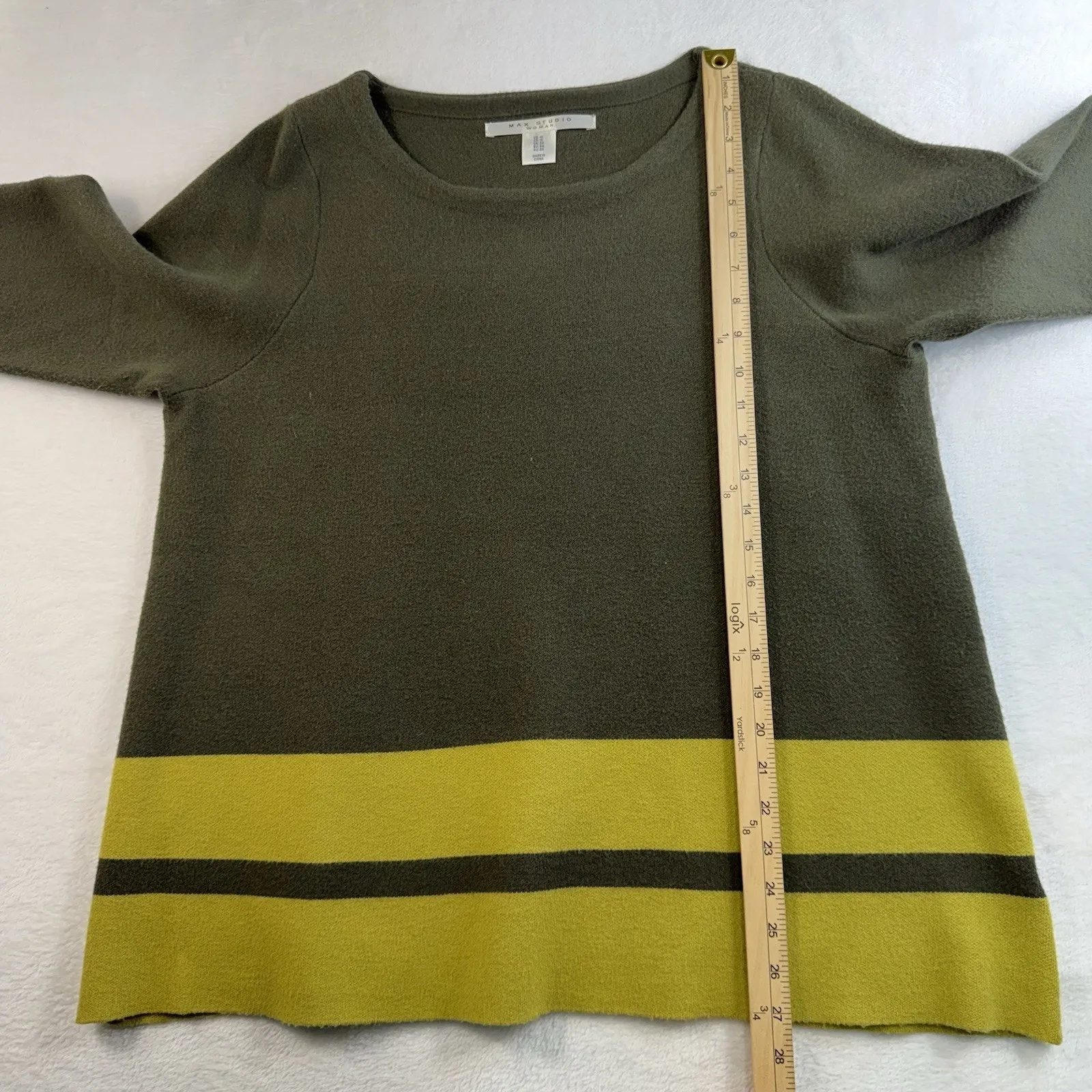 Max Studio Plus 1X Sweater 3/4 Sleeve Forest Green Striped Pullover Women's - Image 7