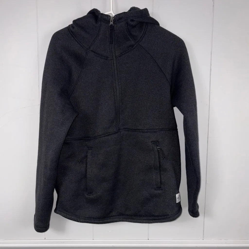 The North Face Black Crescent Hooded Half Zip Fleece Lined Pullover Medium - Image 4