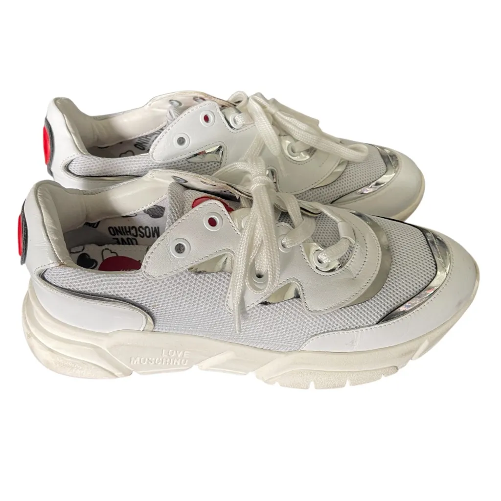 Love Moschino Heart Chunky Trainer Sneakers White Silver EU40 - Image 4
