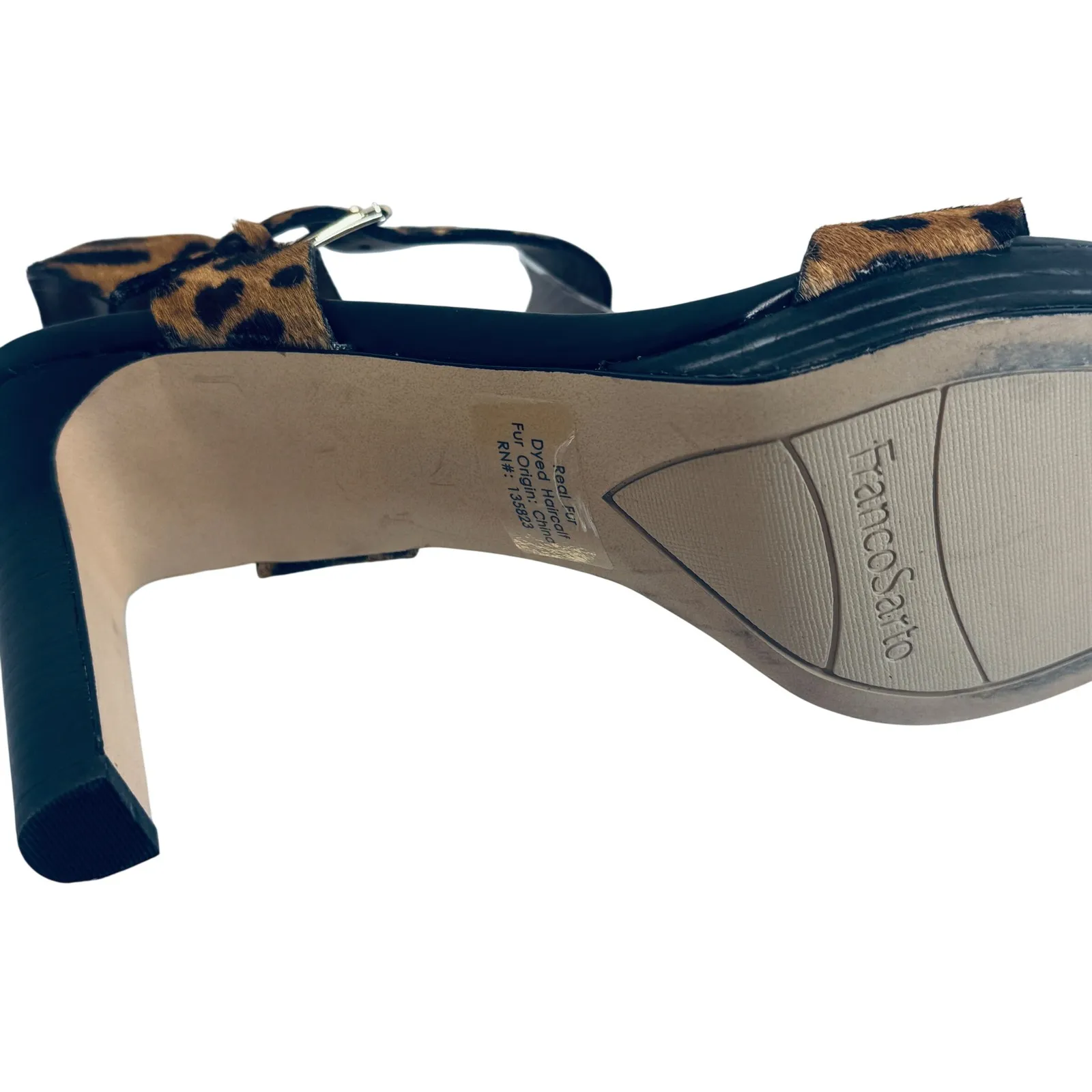 Franco Sarto Nisha Leopard Calf Hair Heels Women's 8.5M Ankle Strap Sandals - Image 9