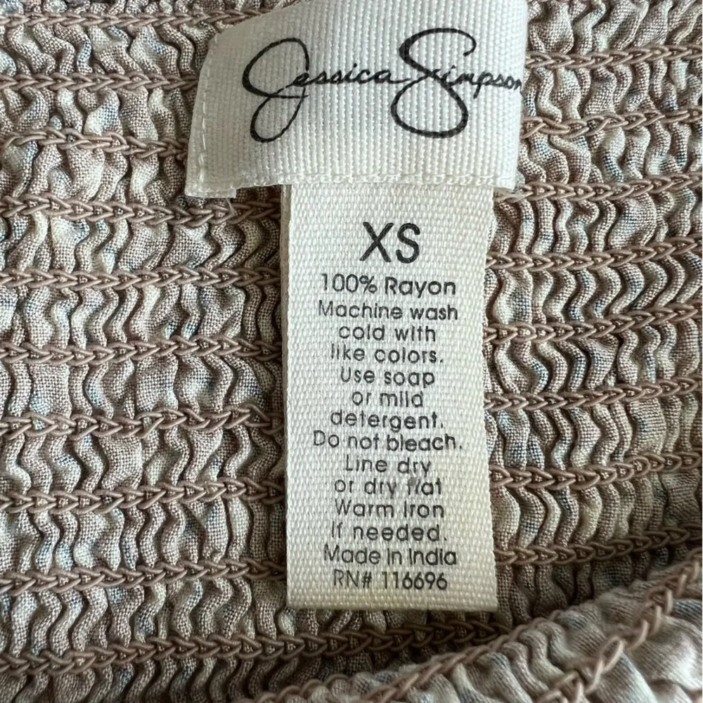 Jessica Simpson smocked sleeveless jumpsuit beige with ivory speckle  size xs - Image 6