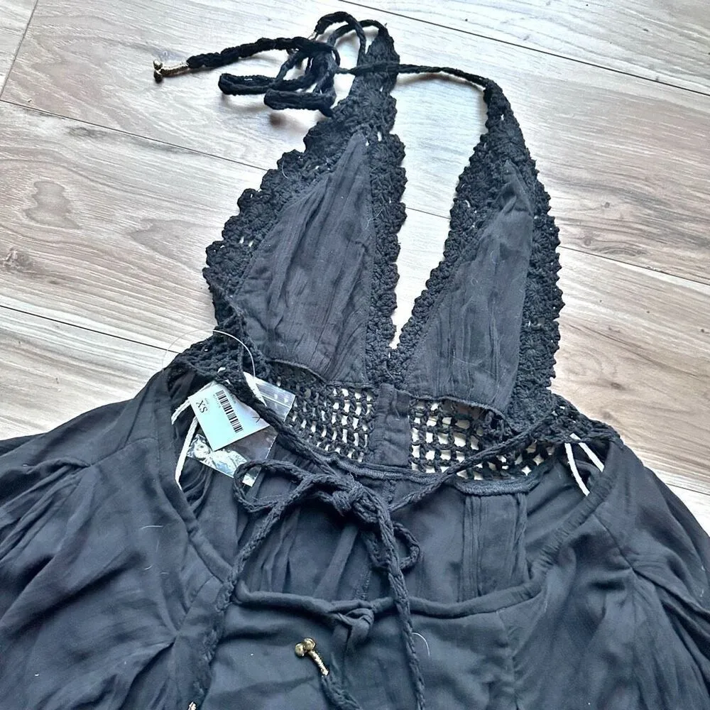 FREE PEOPLE | NWT Show Off Crochet Mini Dress Halter Open Tie Back  | Size XS - Image 8