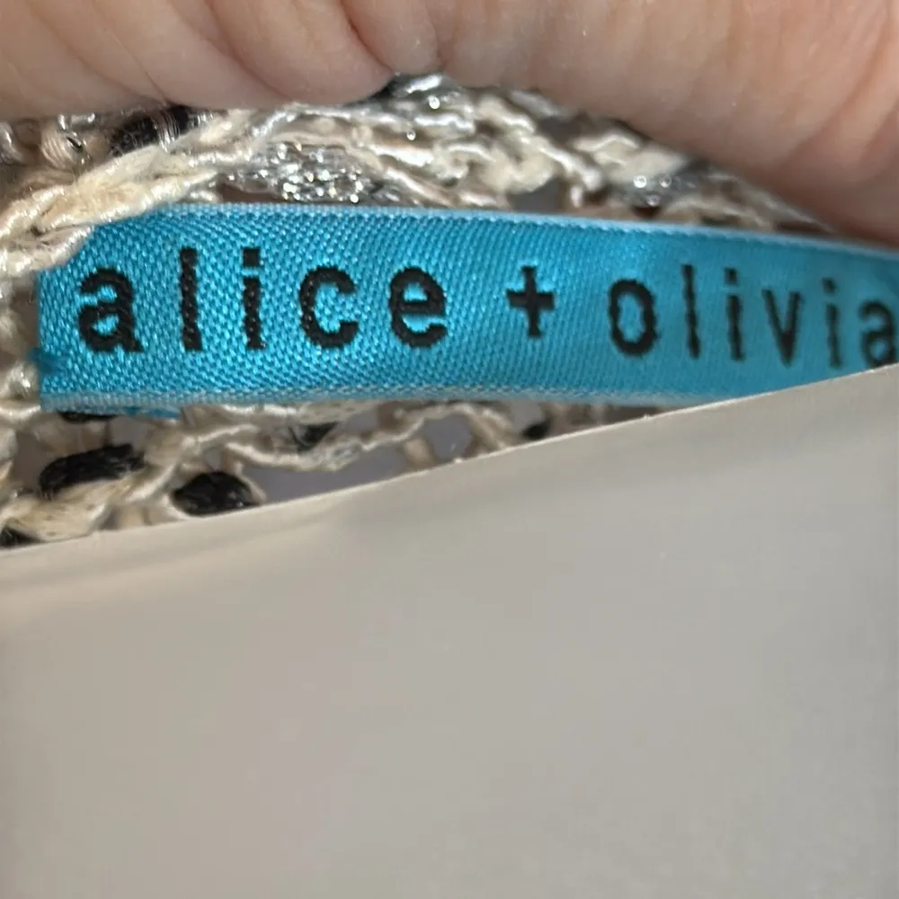 Alice + Olivia Open Knit Sweater Cream Black Metallic Silver - Image 4