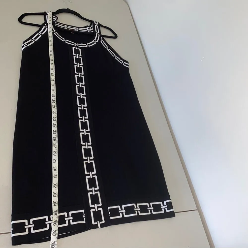 Adrienne Vittadini Classic Black White chain link sleeveless Sheath dress Medium - Image 6