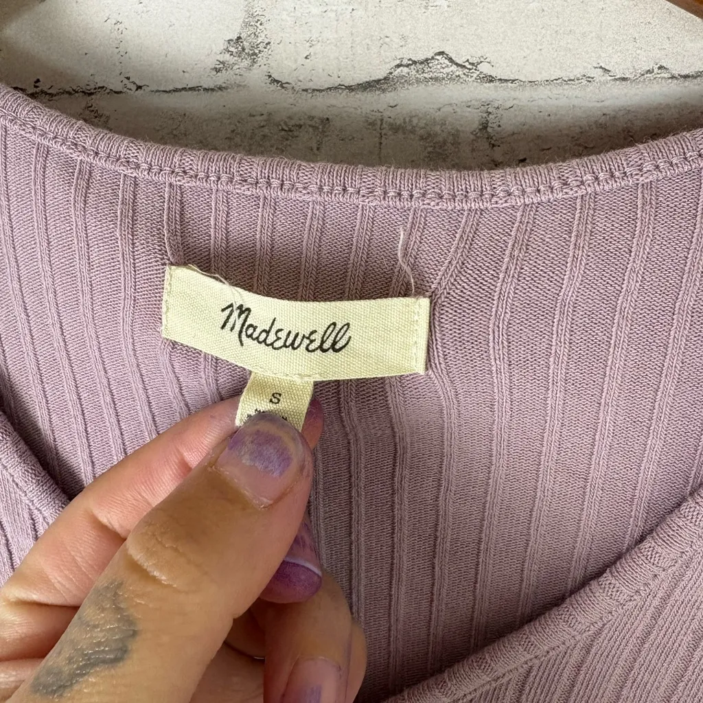 Madewell  Lavender Hook and Eye Closure Front Ribbed Long Sleeve - Image 3
