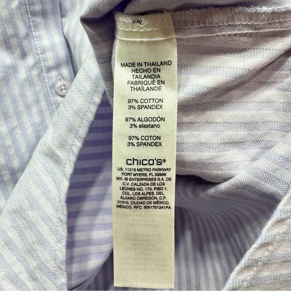 Chico’s Pale Blue Striped Button & Knotted Front 3/4 Sleeve Oxford Shirt Sz 2/L - Image 7