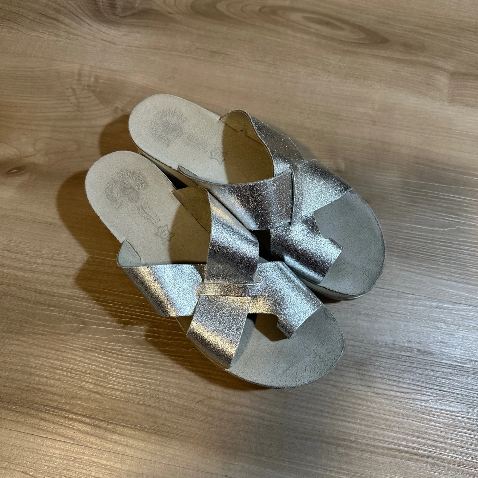 FANTASY SANDALS Silver Metallic Platform Slide Sandals Women EU 41 US 10 Comfort - Image 14