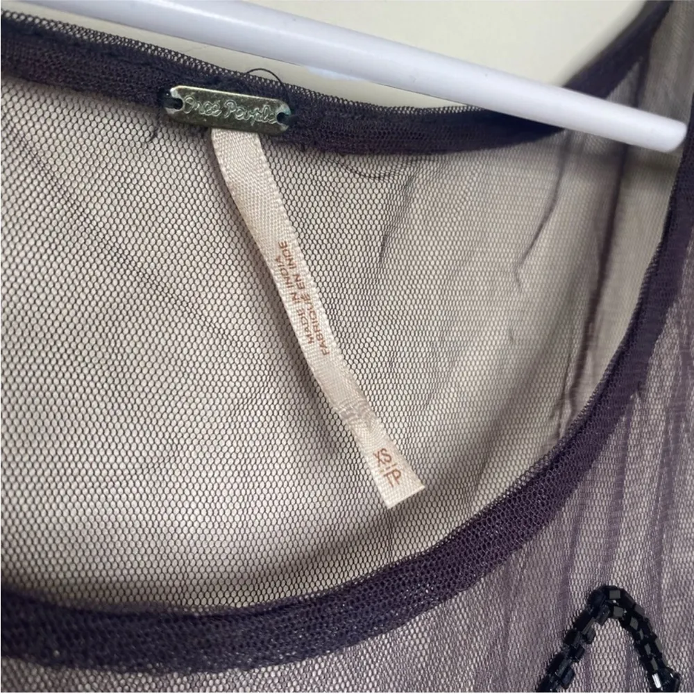 Free People Black Dark Plum Grey Mesh Beaded Sheer Mini Dress Festival Size XS - Image 10