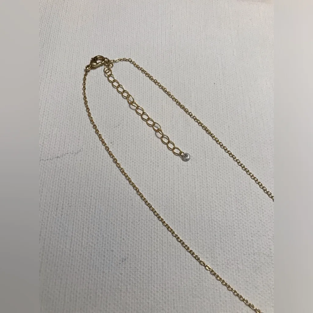Gold Tone Delicate Dainty Chain Necklace White Rhinestone Pendant 18 inches - Image 3