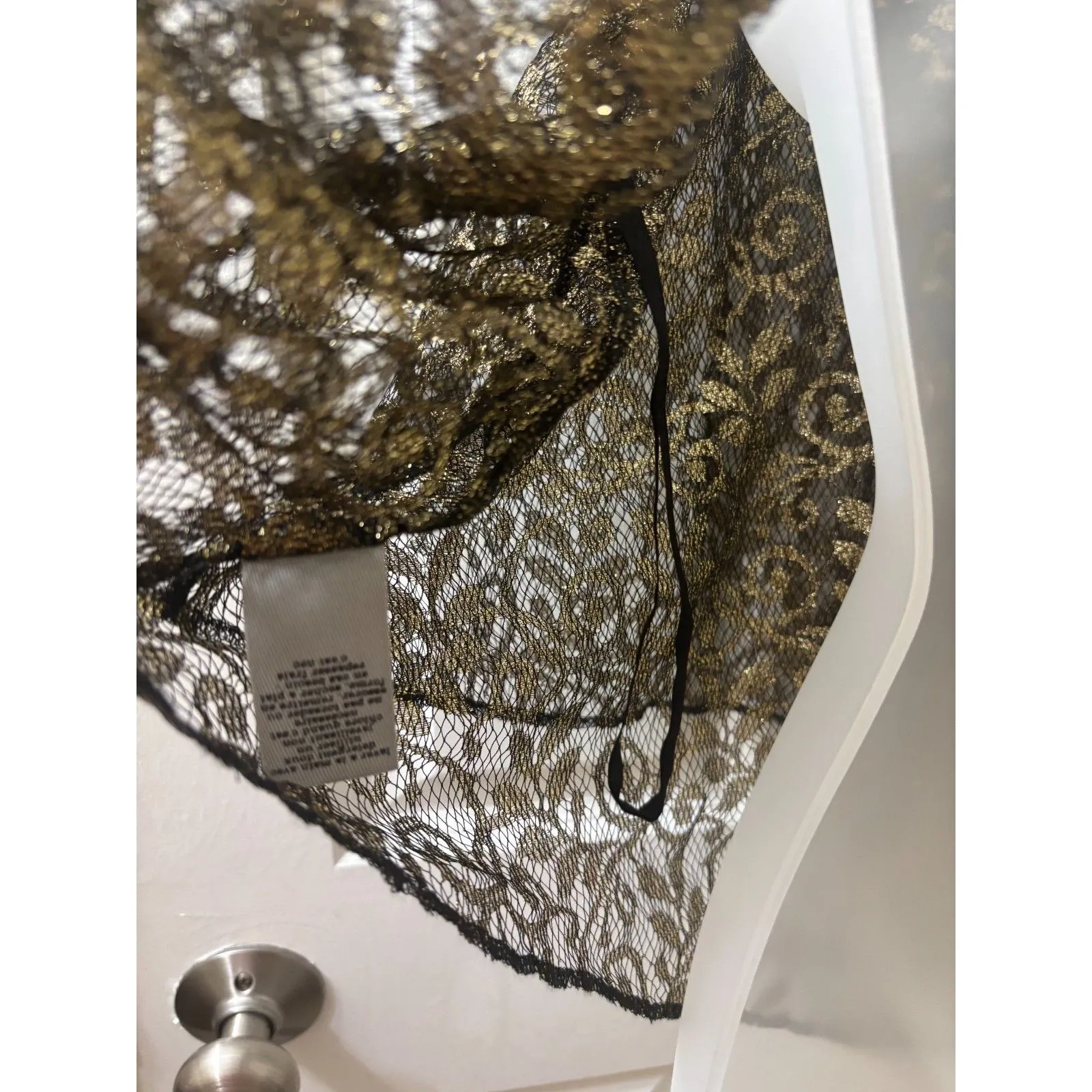 Ecote Gold Sparkle Sheer Tank Top L Urban outfitters Lurex Frills Fairy FLOWY - Image 9