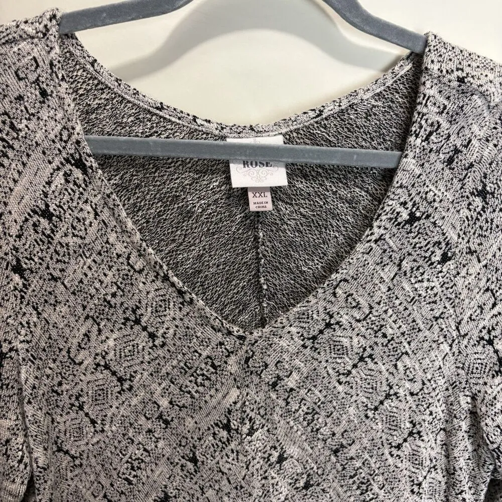 Knox Rose Top Tunic Asymmetric Extra Long Sleeve Women's XXL Black White Print - Image 4