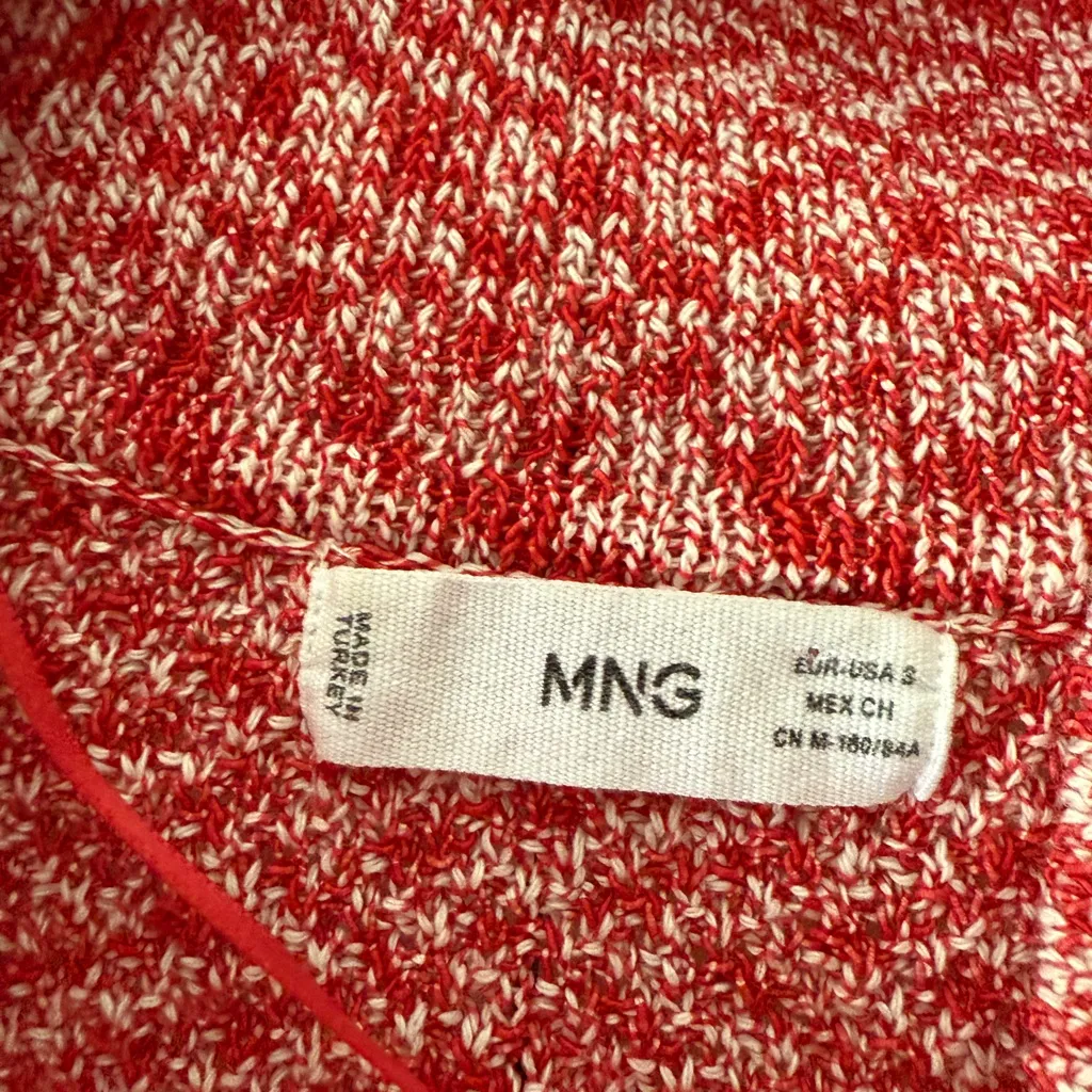 Mango Red and White Textured Polo Style Knit Top - Image 2