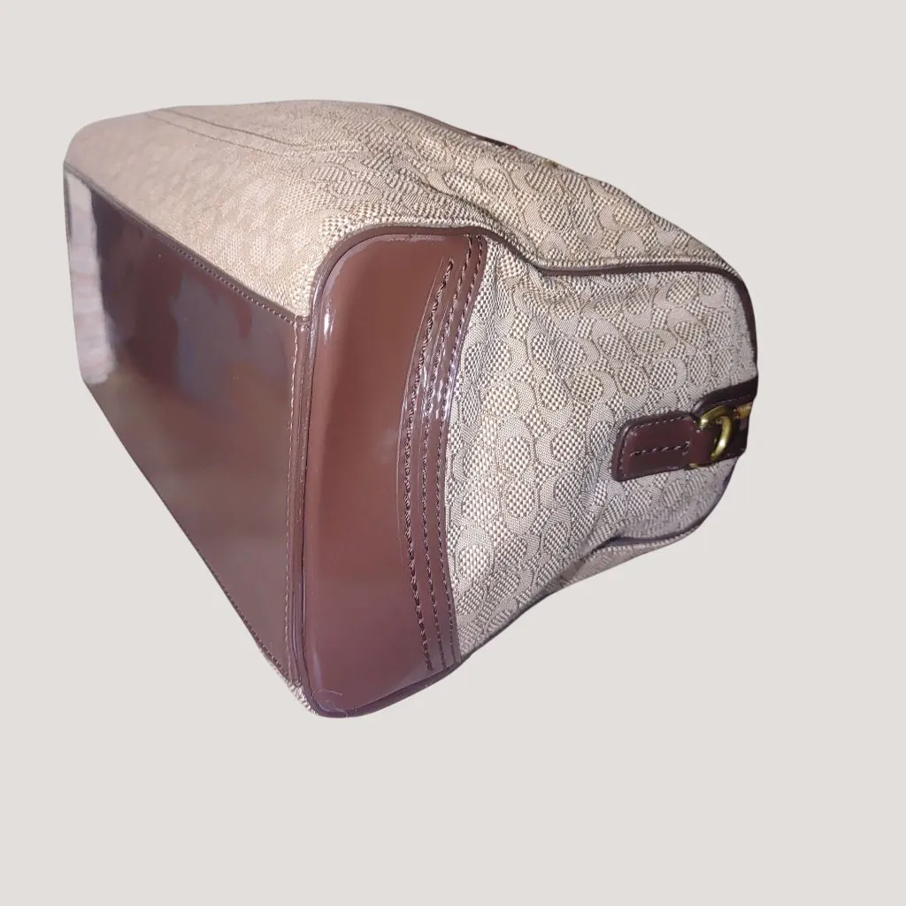 Coach Poppy Signature Handbag Satchel Oxford Khaki Mahogany Patent Leather Trim - Image 9