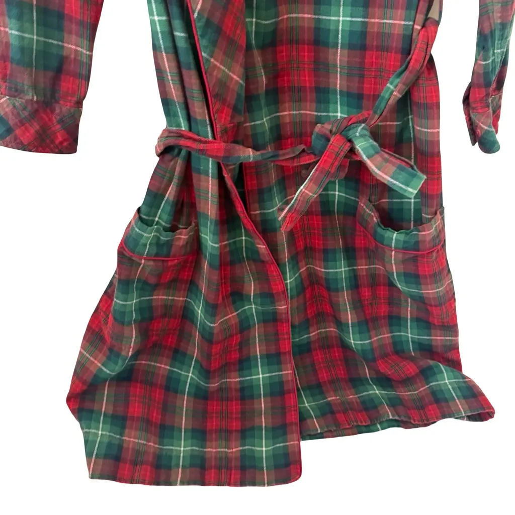 Duluth Trading Free Swingin Flannel Robe Red Green Plaid Belt Cotton Women XS - Image 3