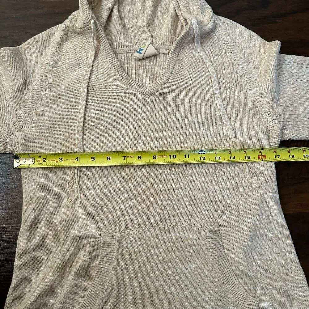 Roxy tan pullover knit hoodie size L - Image 10