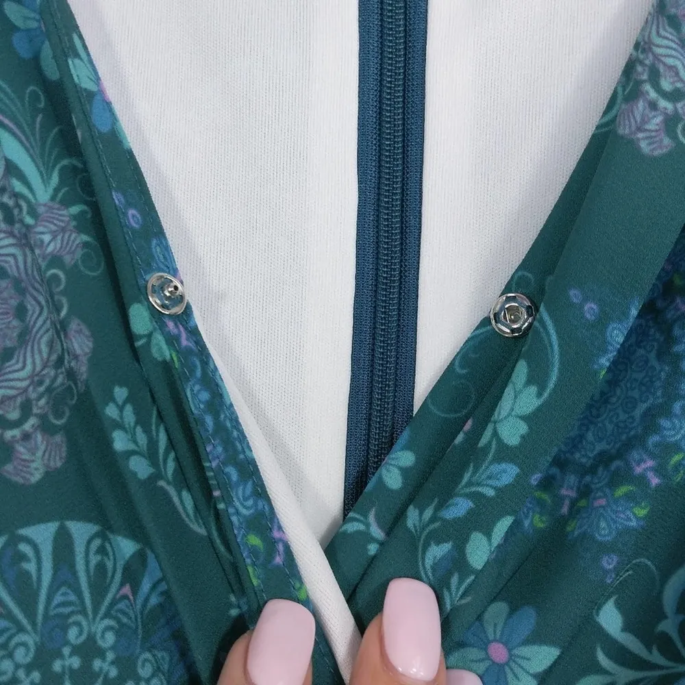 WAYWARD FANCIES Graphic Floral Print Crepe Ruched Asymmetric Waist Maxi Dress 2X - Image 4