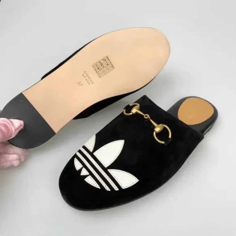 Gucci X Adidas Trefoil Slipper Loafer Flat Black Suede Size 37 New in Box - Image 5