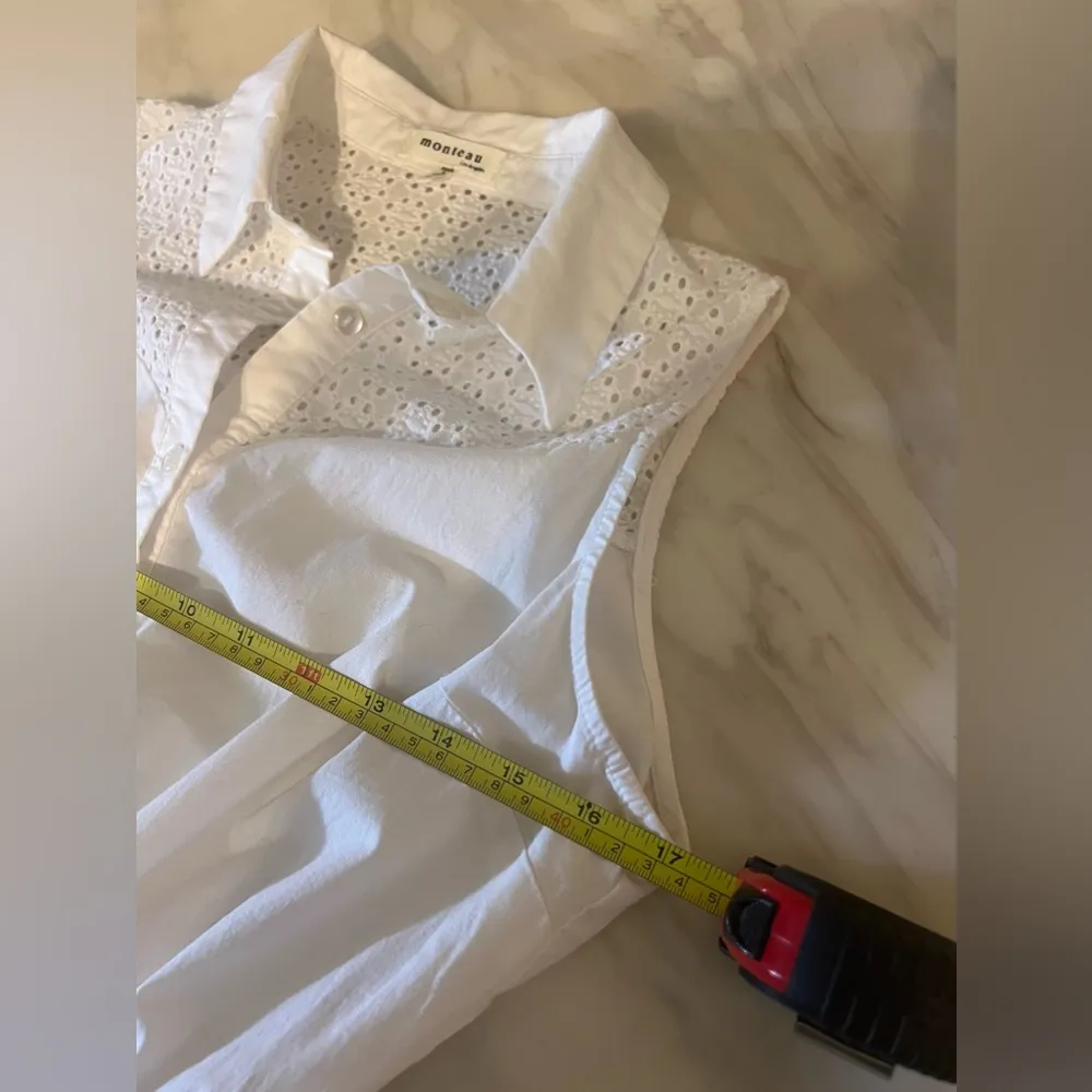 Monteau Los Angeles White Sleeveless Cotton Dress Mini Size Large Eyelet Top - Image 6