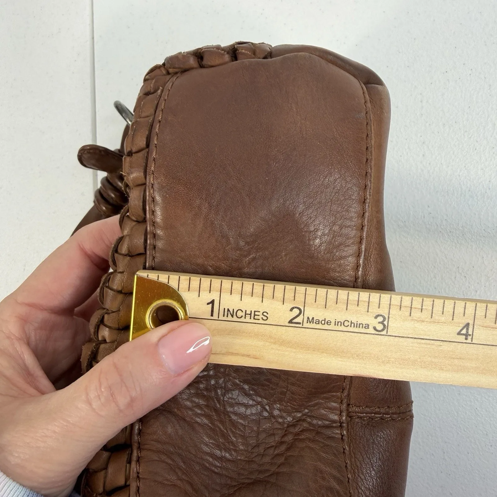 Crossbody Bag Brown Woven Leather Boho Slouchy Removable Adjustable Strap - Image 13