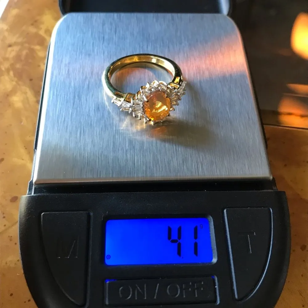 Natural Fire Opal Sterling Silver Halo Ring Size 8 Orange - Image 8