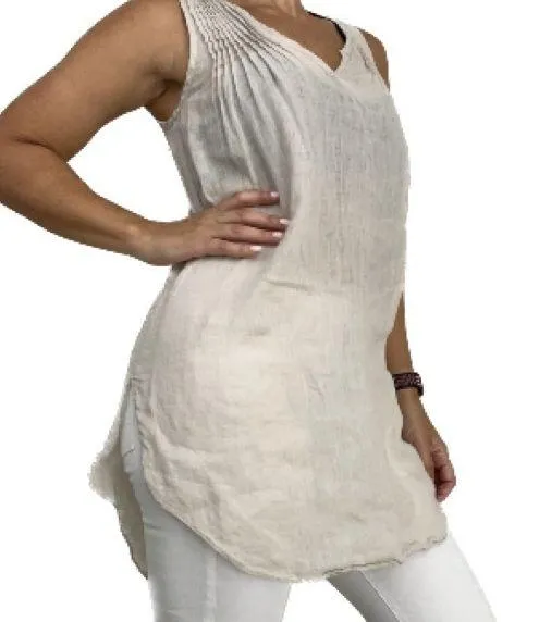Calypso St. Barth Linen Sleeveless Cream Tunic Top - Image 2