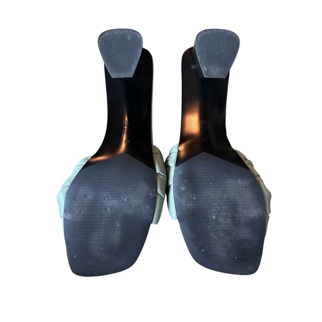 ZARA Mint Green Knotted Block Heel Sandals Size 39 (US 8) - Image 9