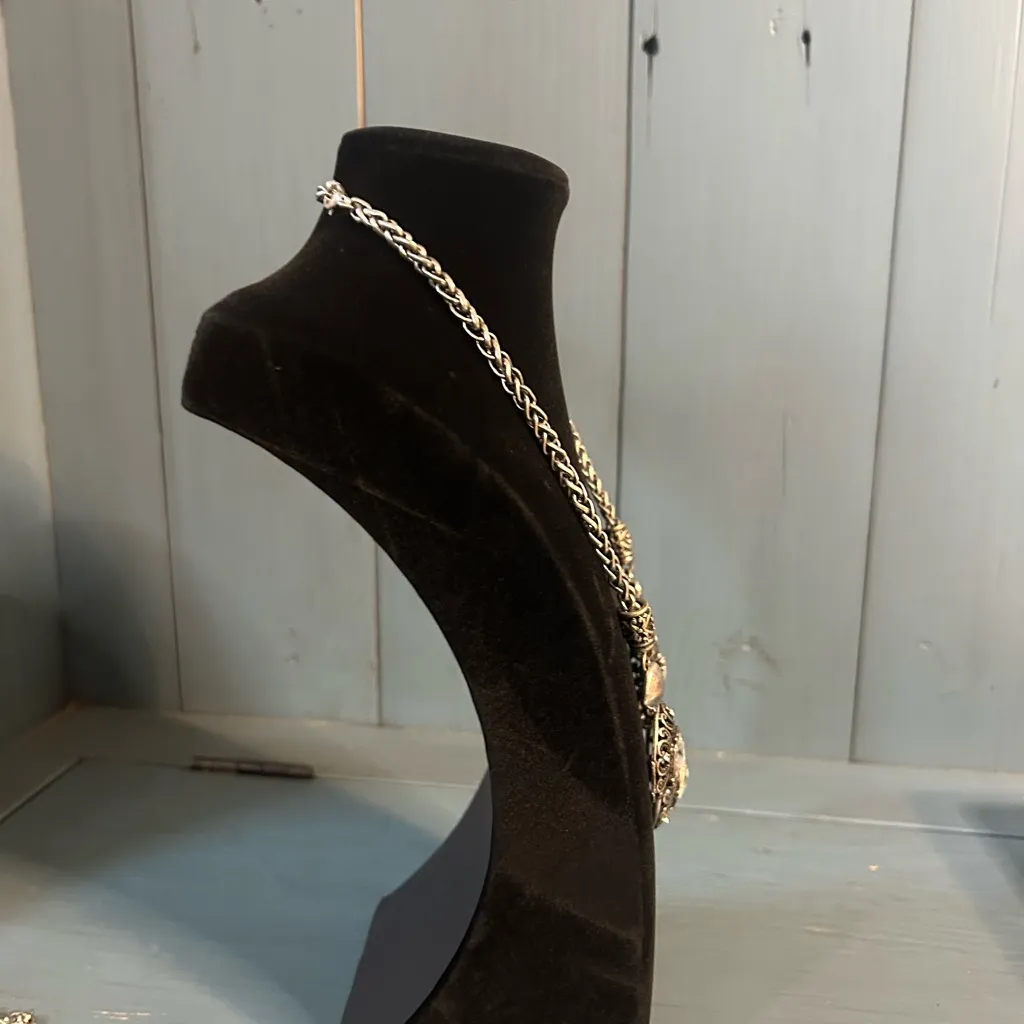 Silver-tone and Rhinestone Heart Statement Necklace - Image 3