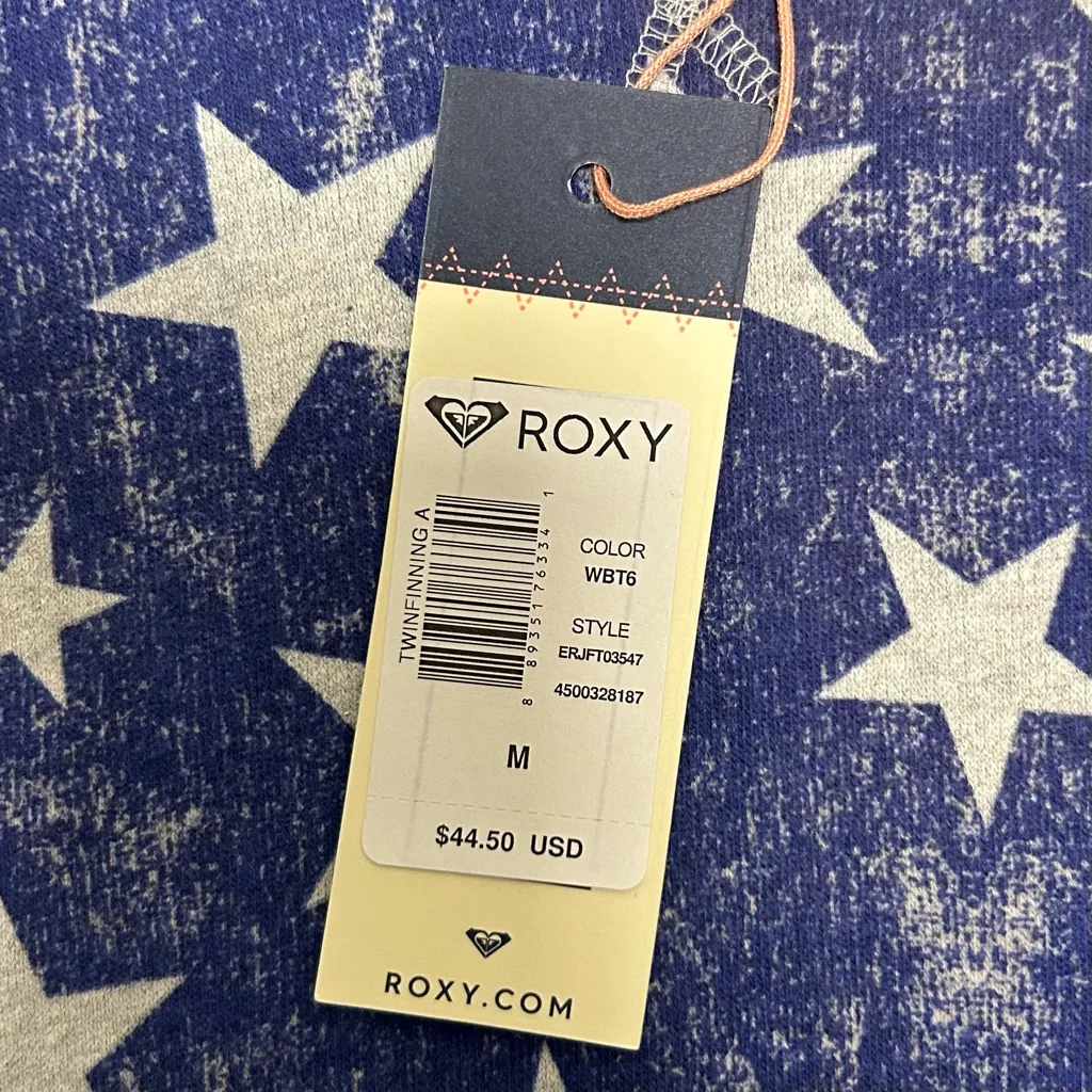Roxy Red Gray Blue Stars Stripes V Neck Hooded Twinfinning Sweatshirt Medium NWT - Image 9